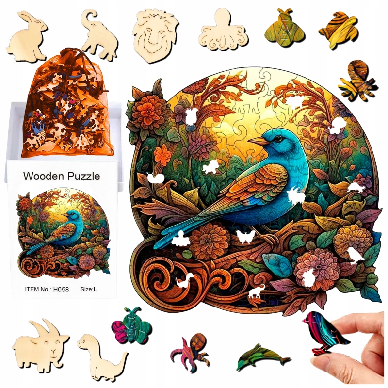 PUZZLE DREWNIANE A4 PTAK DWUSTRONNE 158 EL UKŁADANKA DLA DZIECI PREZENT