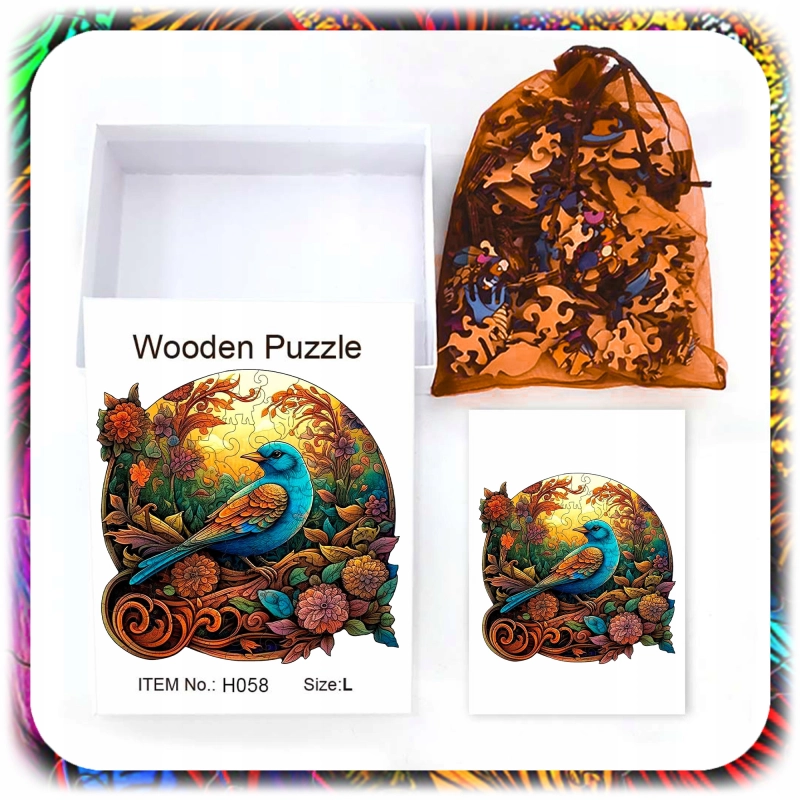 PUZZLE DREWNIANE A4 PTAK DWUSTRONNE 158 EL UKŁADANKA DLA DZIECI PREZENT