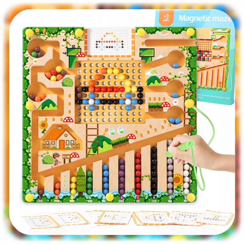 LABIRYNT MONTESSORI TABLICA MAGNETYCZNY DREWNIANY DLA DZIECI ELEMENTÓW 28