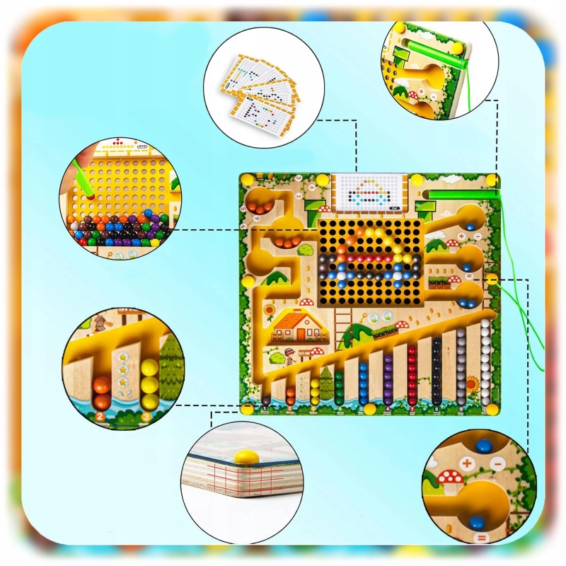 LABIRYNT MONTESSORI TABLICA MAGNETYCZNY DREWNIANY DLA DZIECI ELEMENTÓW 28