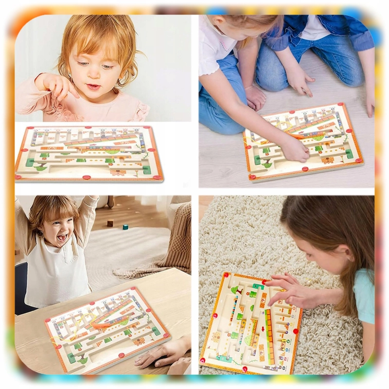 DREWNIANY LABIRYNT MONTESSORI MAGNETYCZNY NAUKA KOLORÓW LICZENIA DLA DZIECI