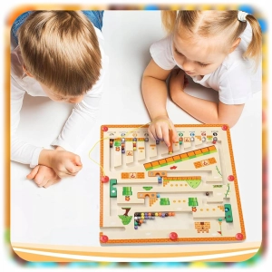 DREWNIANY LABIRYNT MONTESSORI MAGNETYCZNY NAUKA KOLORÓW LICZENIA DLA DZIECI