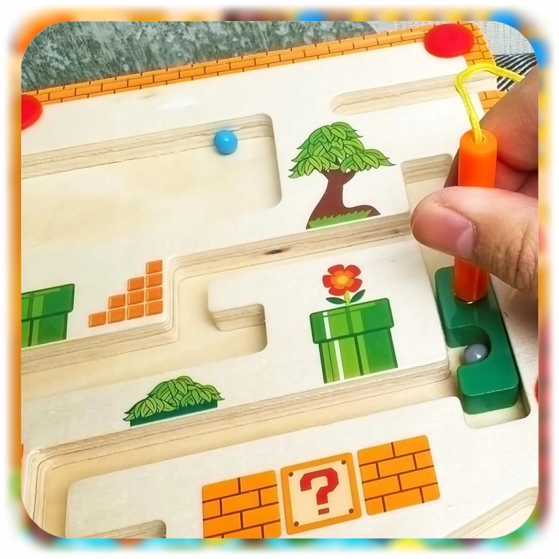 DREWNIANY LABIRYNT MONTESSORI MAGNETYCZNY NAUKA KOLORÓW LICZENIA DLA DZIECI