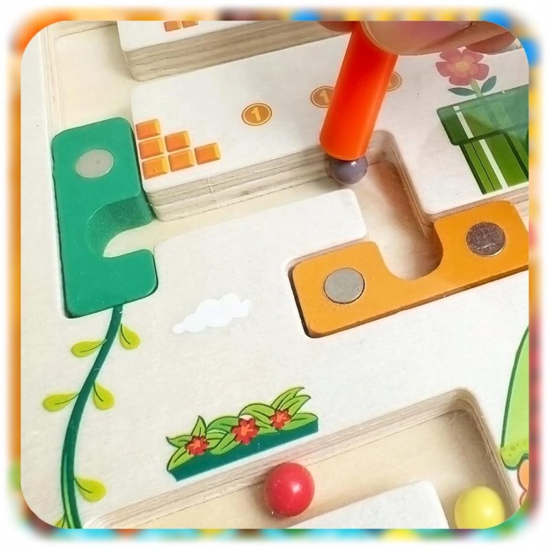 DREWNIANY LABIRYNT MONTESSORI MAGNETYCZNY NAUKA KOLORÓW LICZENIA DLA DZIECI