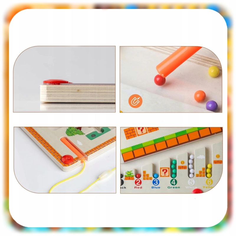 DREWNIANY LABIRYNT MONTESSORI MAGNETYCZNY NAUKA KOLORÓW LICZENIA DLA DZIECI