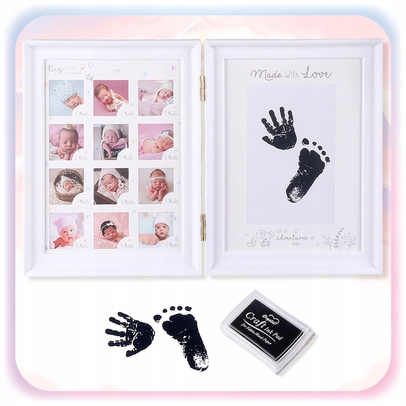 RAMKA ODCISK RĄCZKI STÓPKI 12Miesięcy Zdjęć Pierwszy Rok BABYSHOWER PREZENT