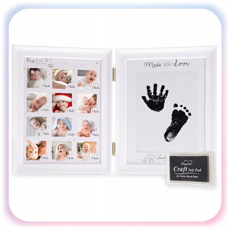 RAMKA ODCISK RĄCZKI STÓPKI 12Miesięcy Zdjęć Pierwszy Rok BABYSHOWER PREZENT