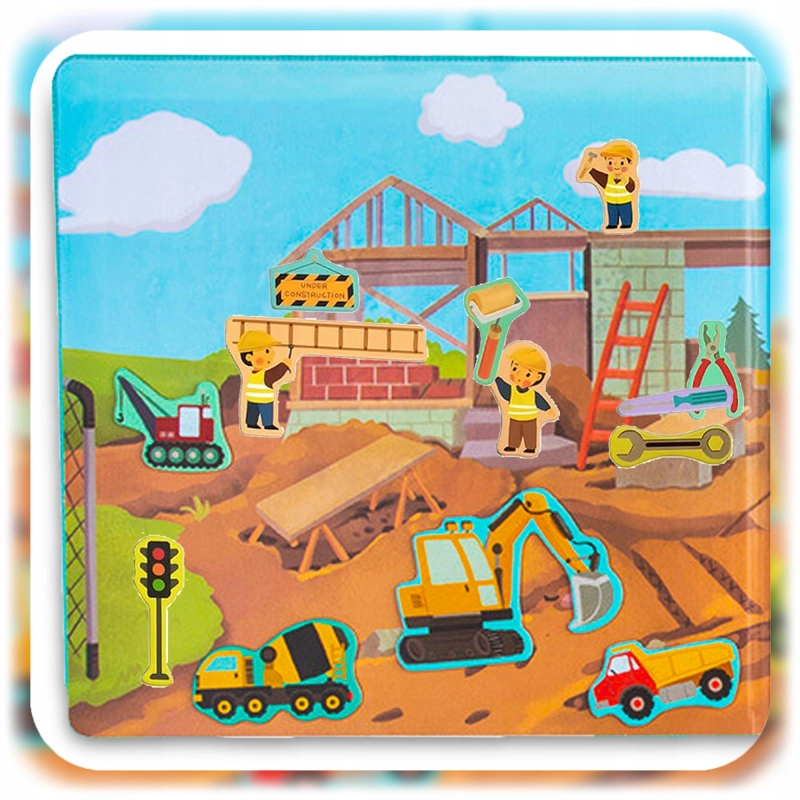 Książeczka Edukacyjna Układanka Magnetyczna Puzzle Budowa Auta Montessori