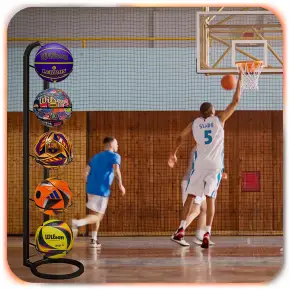 STOJAK NA PIŁKI metalowy 5 piłek półka organizer przechowywanie pionowy