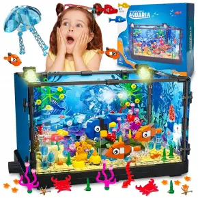 Zestaw KLOCKI KONSTRUKCYJNE AKWARIUM 725 EL Podwodny Świat Ryby LED Ruchome