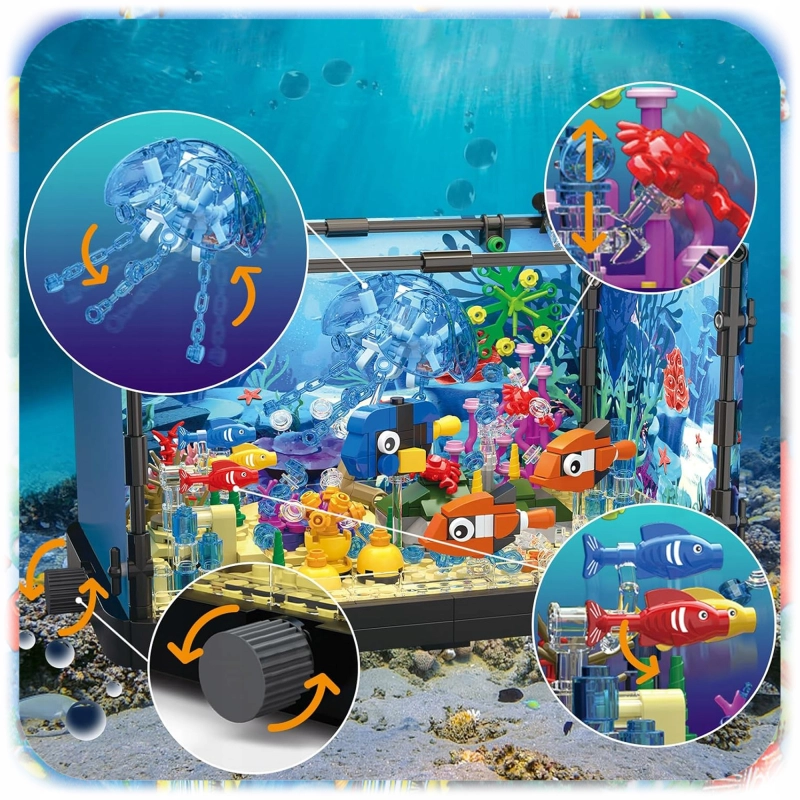 Zestaw KLOCKI KONSTRUKCYJNE AKWARIUM 725 EL Podwodny Świat Ryby LED Ruchome