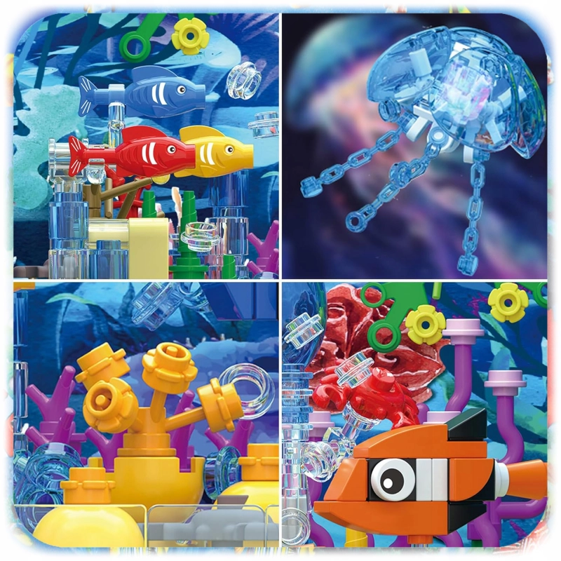 Zestaw KLOCKI KONSTRUKCYJNE AKWARIUM 725 EL Podwodny Świat Ryby LED Ruchome