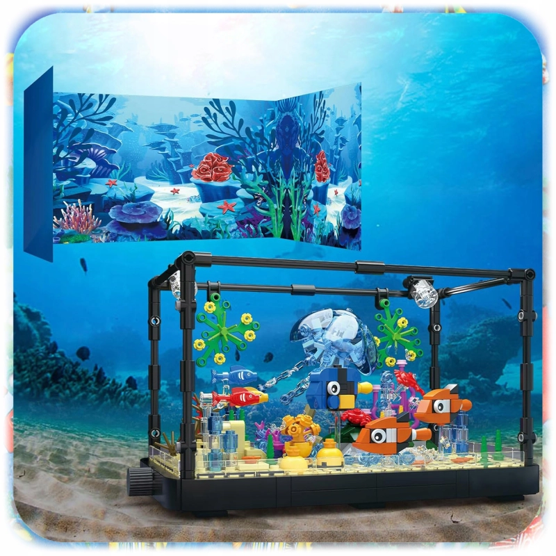 Zestaw KLOCKI KONSTRUKCYJNE AKWARIUM 725 EL Podwodny Świat Ryby LED Ruchome