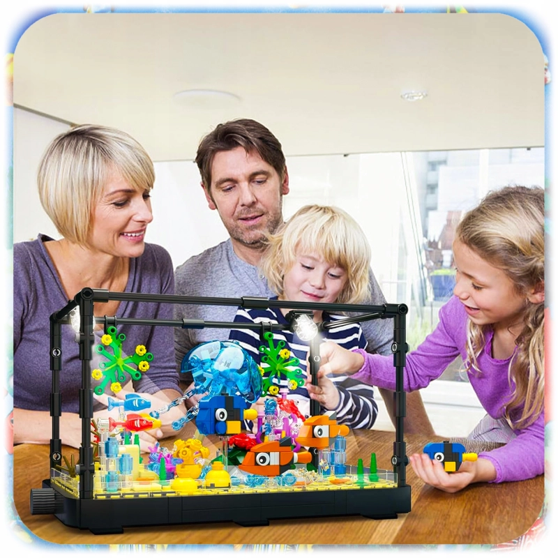 Zestaw KLOCKI KONSTRUKCYJNE AKWARIUM 725 EL Podwodny Świat Ryby LED Ruchome