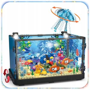 Zestaw KLOCKI KONSTRUKCYJNE AKWARIUM 725 EL Podwodny Świat Ryby LED Ruchome