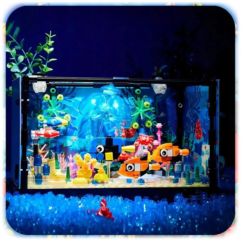 Zestaw KLOCKI KONSTRUKCYJNE AKWARIUM 725 EL Podwodny Świat Ryby LED Ruchome