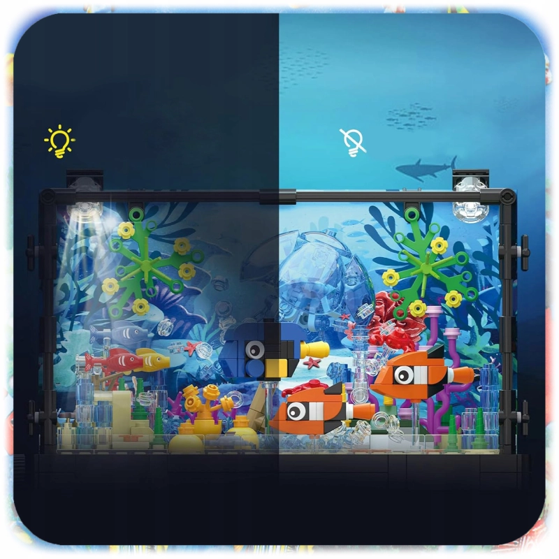 Zestaw KLOCKI KONSTRUKCYJNE AKWARIUM 725 EL Podwodny Świat Ryby LED Ruchome