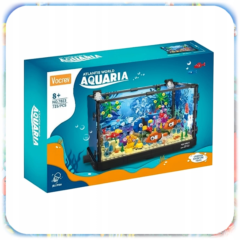Zestaw KLOCKI KONSTRUKCYJNE AKWARIUM 725 EL Podwodny Świat Ryby LED Ruchome