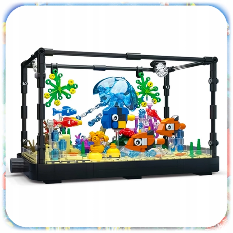 Zestaw KLOCKI KONSTRUKCYJNE AKWARIUM 725 EL Podwodny Świat Ryby LED Ruchome