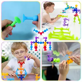 SILIKONOWE PRZYSSAWKI DLA DZIECI Klocki Konstrukcyjne Kolorowe 58szt +Kufer