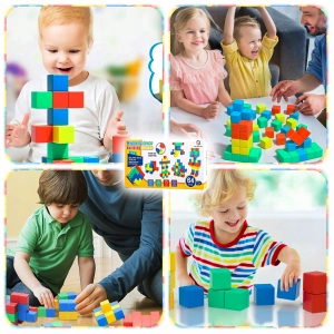 KLOCKI MAGNETYCZNE KOSTKI Sześciany Edukacyjne Konstrukcyjne Magnesy 64el
