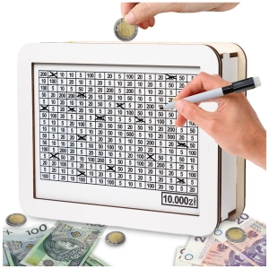 SKARBONKA WYKREŚLANKA CEL 10000 zł DREWNIANA WYZWANIE WYKREŚLANA PREZENT