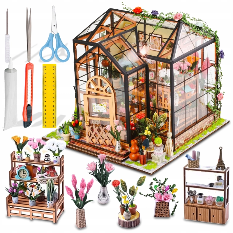 DOMEK MINIATUROWY DIY SZKLARNIA PUZZLE 3D MODEL SKŁADANY MALOWANY PREZENT