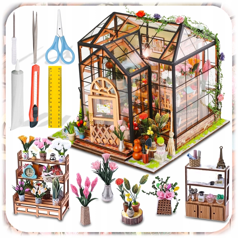 DOMEK MINIATUROWY DIY SZKLARNIA PUZZLE 3D MODEL SKŁADANY MALOWANY PREZENT