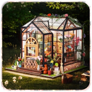 DOMEK MINIATUROWY DIY SZKLARNIA PUZZLE 3D MODEL SKŁADANY MALOWANY PREZENT