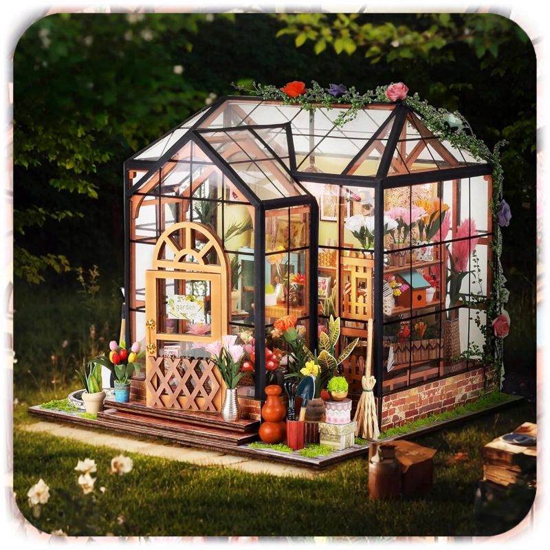 DOMEK MINIATUROWY DIY SZKLARNIA PUZZLE 3D MODEL SKŁADANY MALOWANY PREZENT