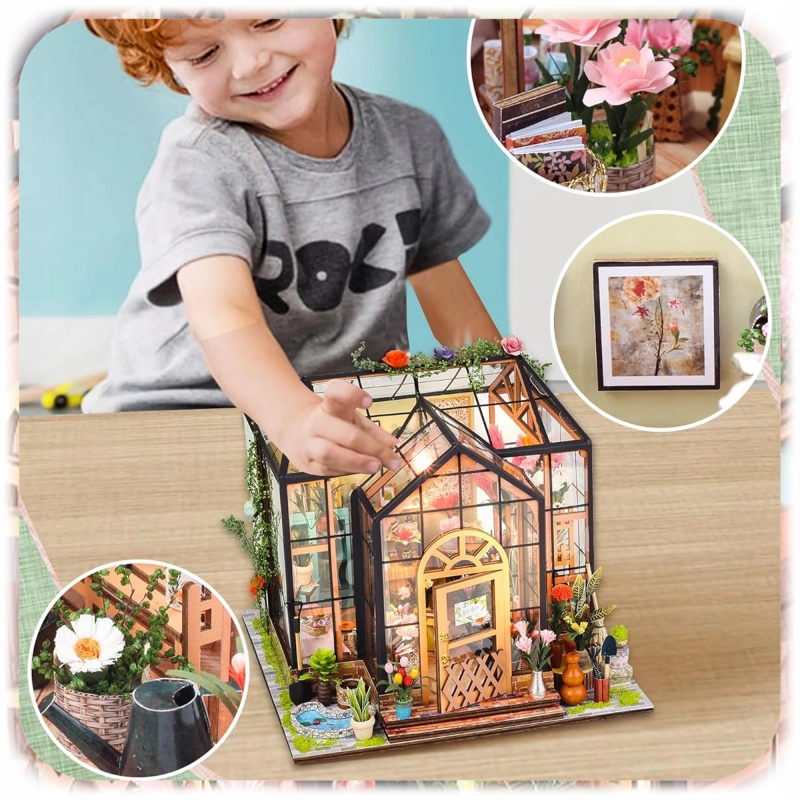 DOMEK MINIATUROWY DIY SZKLARNIA PUZZLE 3D MODEL SKŁADANY MALOWANY PREZENT