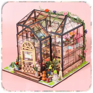 DOMEK MINIATUROWY DIY SZKLARNIA PUZZLE 3D MODEL SKŁADANY MALOWANY PREZENT