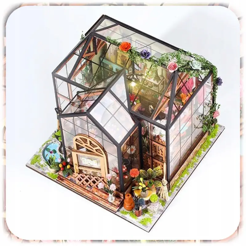 DOMEK MINIATUROWY DIY SZKLARNIA PUZZLE 3D MODEL SKŁADANY MALOWANY PREZENT