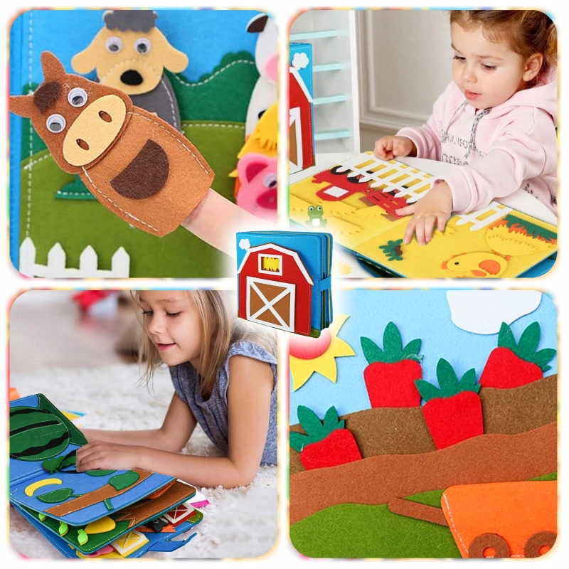 KSIĄŻECZKA SENSORECZNA MONTESSORI KSIĄŻKA FILCOWA EDUKACYJNA 3D FARMA