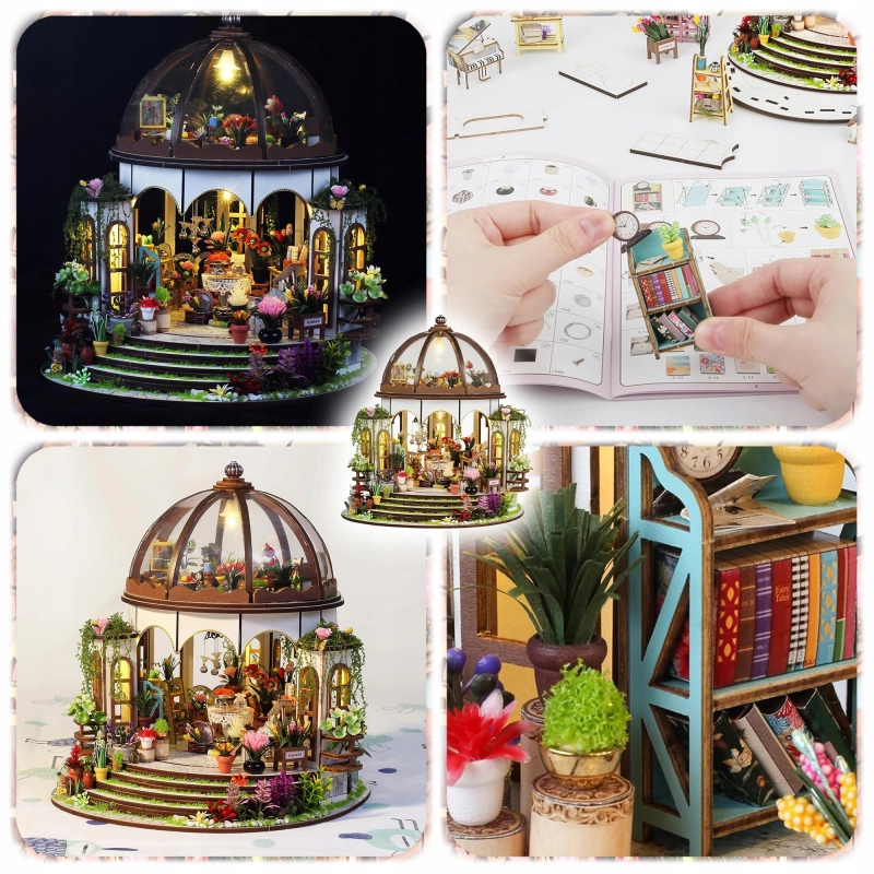 PUZZLE 3D OGRÓD BOTANICZNY MODEL DIY DREWNIANY MINIATUROWY DOMEK PREZENT