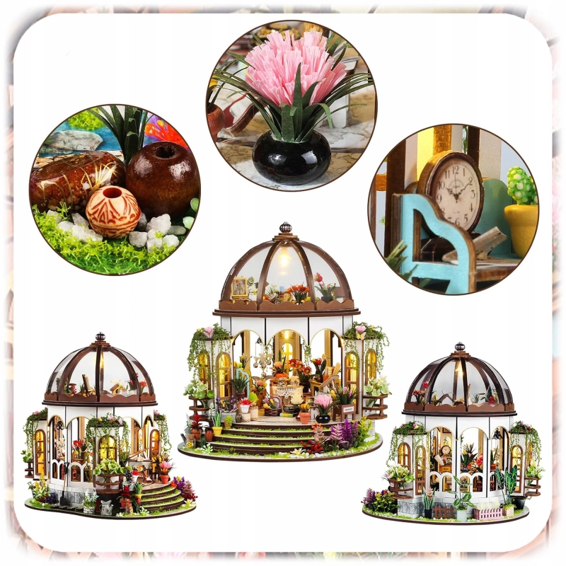 PUZZLE 3D OGRÓD BOTANICZNY MODEL DIY DREWNIANY MINIATUROWY DOMEK PREZENT