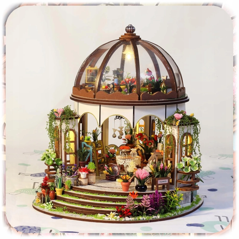 PUZZLE 3D OGRÓD BOTANICZNY MODEL DIY DREWNIANY MINIATUROWY DOMEK PREZENT