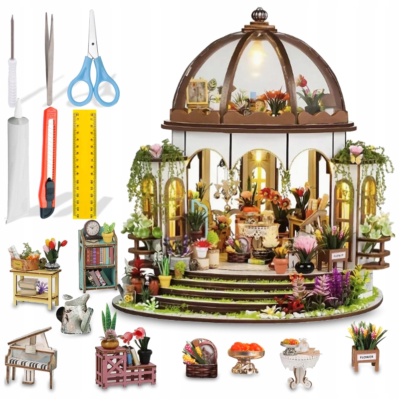 PUZZLE 3D OGRÓD BOTANICZNY MODEL DIY DREWNIANY MINIATUROWY DOMEK PREZENT