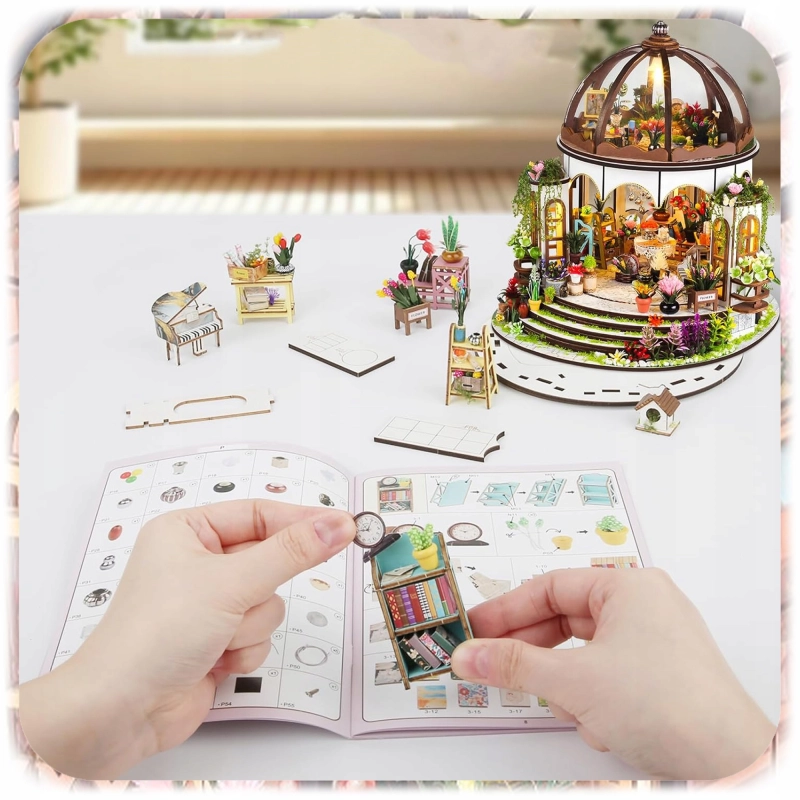 PUZZLE 3D OGRÓD BOTANICZNY MODEL DIY DREWNIANY MINIATUROWY DOMEK PREZENT