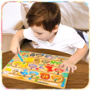 LABIRYNT MAGNETYCZNY DREWNIANY MONTESSORI TABLICA NAUKA LICZENIA I KOLORÓW