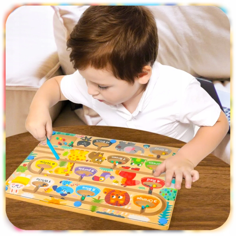 LABIRYNT MAGNETYCZNY DREWNIANY MONTESSORI TABLICA NAUKA LICZENIA I KOLORÓW