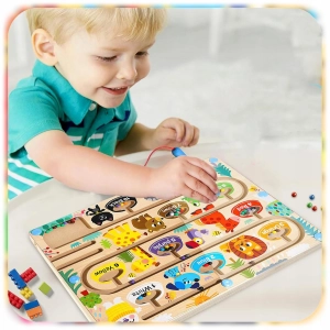 LABIRYNT MAGNETYCZNY DREWNIANY MONTESSORI TABLICA NAUKA LICZENIA I KOLORÓW