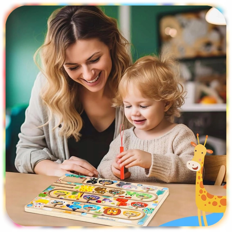 LABIRYNT MAGNETYCZNY DREWNIANY MONTESSORI TABLICA NAUKA LICZENIA I KOLORÓW