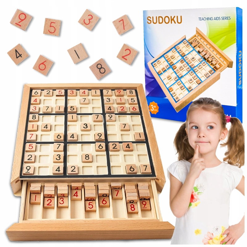 DREWNIANE SUDOKU GRA LOGICZNA EDUKACYJNA DREWNIANA PLANSZA DLA DZIECI 3+