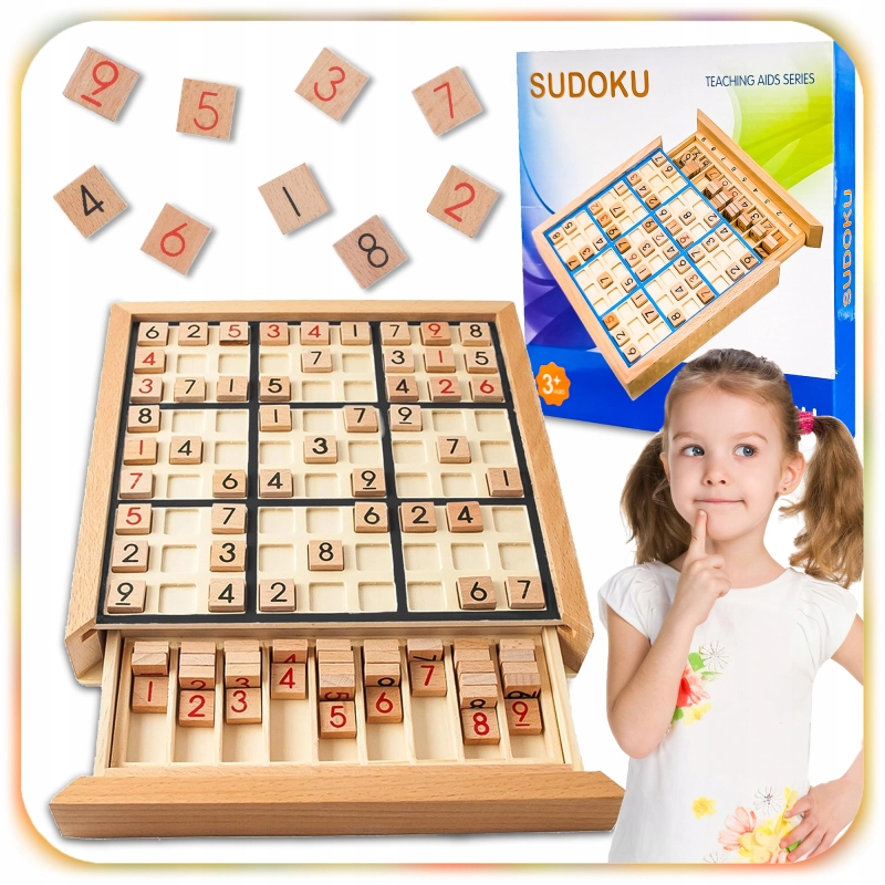 DREWNIANE SUDOKU GRA LOGICZNA EDUKACYJNA DREWNIANA PLANSZA DLA DZIECI 3+