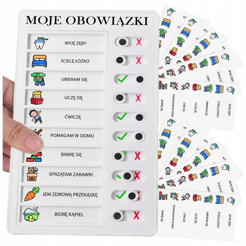 TABLICA LISTA OBOWIĄZKÓW MOTYWACYJNA DLA DZIECI PO POLSKU + 10 ARKUSZY