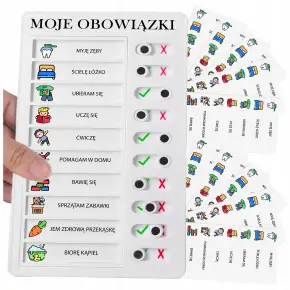 TABLICA LISTA OBOWIĄZKÓW MOTYWACYJNA DLA DZIECI PO POLSKU + 10 ARKUSZY