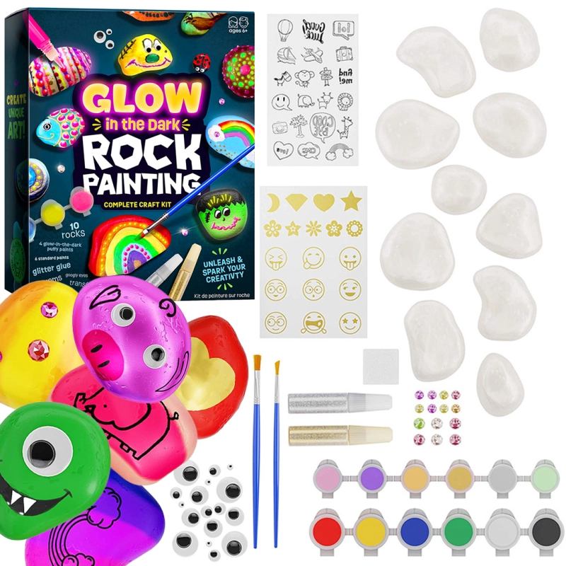 ZESTAW KREATYWNY DO MALOWANIA KAMIENI ŚWIECĄCY W CIEMNOŚCI EFEKT 3D PREZENT