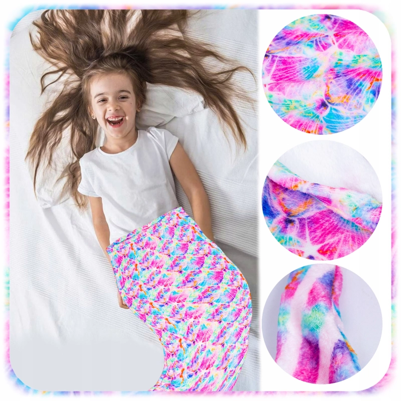 KOC OGON SYRENY MIĘKKI SYRENI ŚPIWÓR OTULACZ KOCYK TĘCZOWY DLA DZIECI