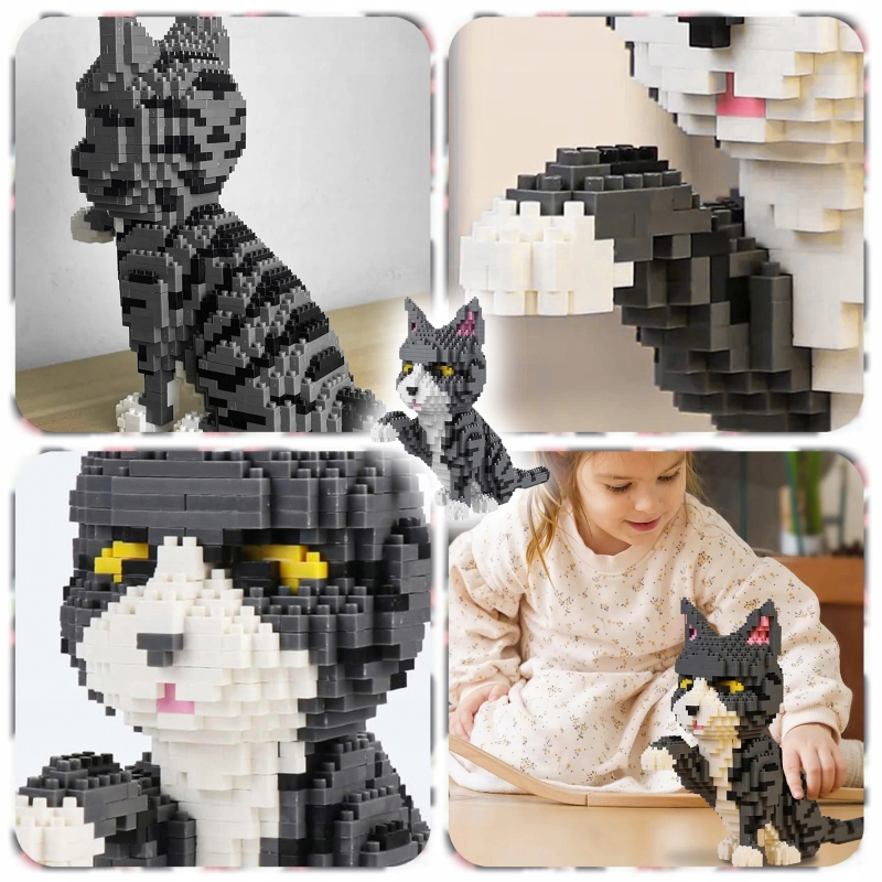 KLOCKI KONSTRUKCYJNE KOT SZARY KOTEK TABBY 1300 EL PREZENT ZESTAW KLOCKÓW